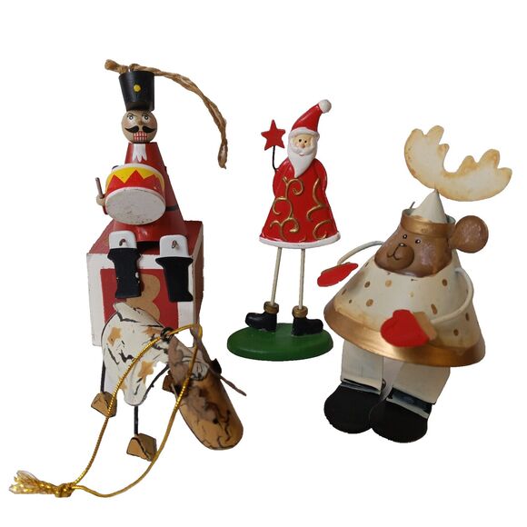 Metal & Wood Dangling Christmas Ornaments 4-PCS Bundle Holiday Tree Decorations - Picture 1 of 10